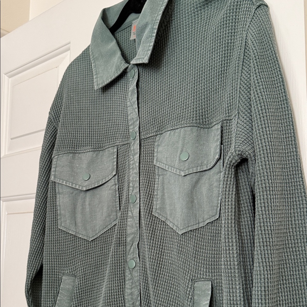 Mono B Green Button-Up Top